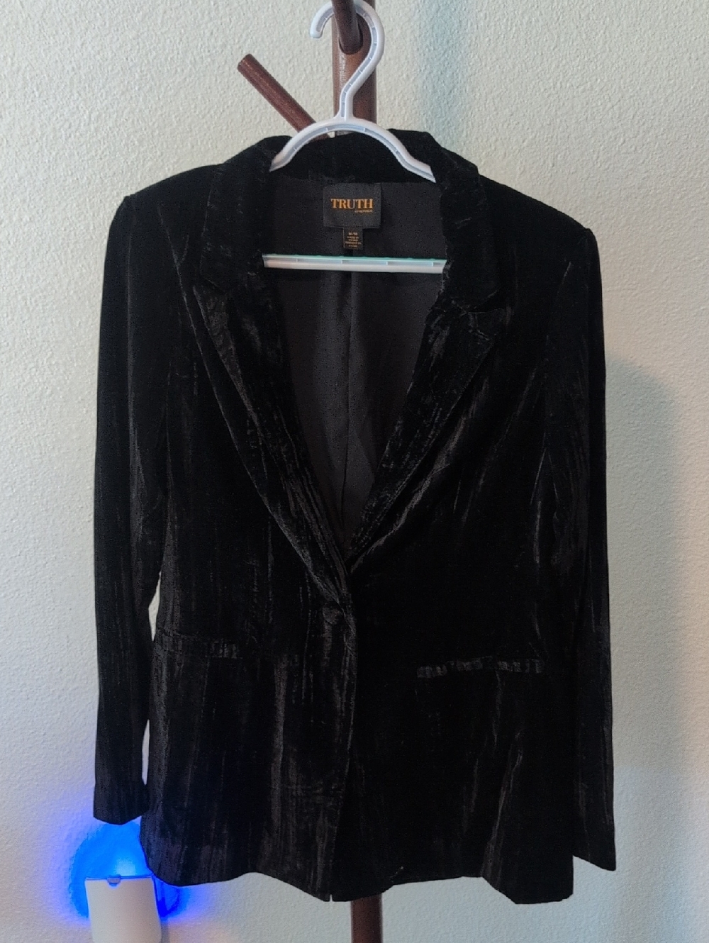 Truth Black Velvet Blazer Jacket with Notch Lapel